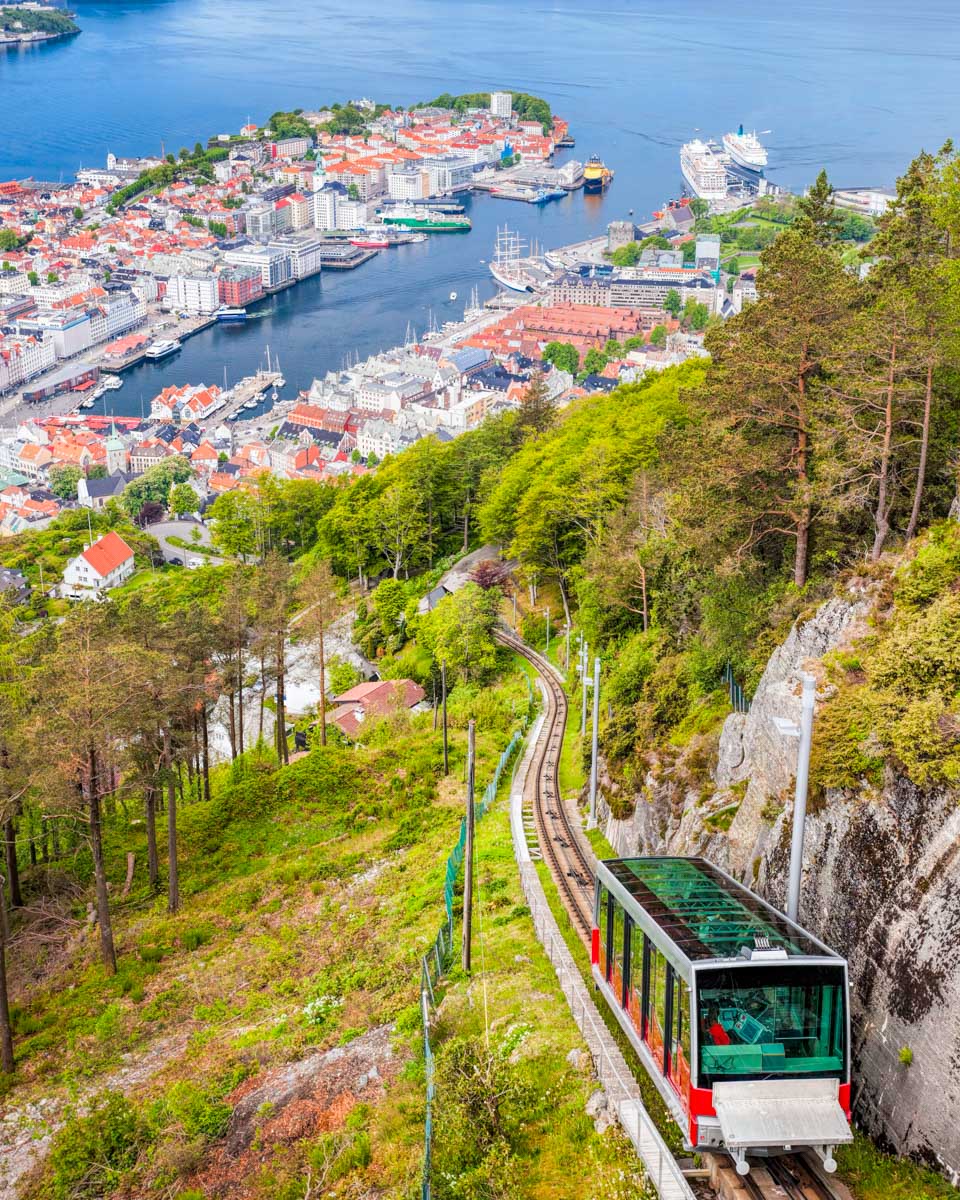 Fløibanen funicular that goes up to Mount Fløyen in Bergen Norway (2)