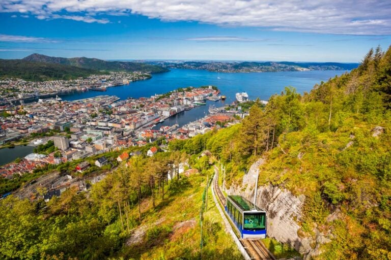 Fløibanen the Bergen funicular in Bergen Norway