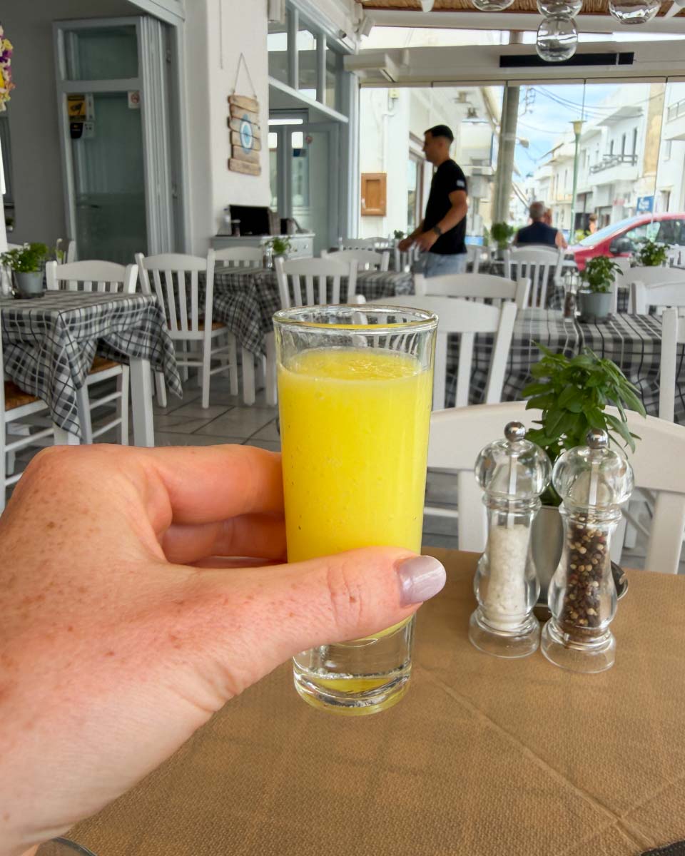 Frozen limoncello at Scriocco in Naxos Greece on Hannah trip