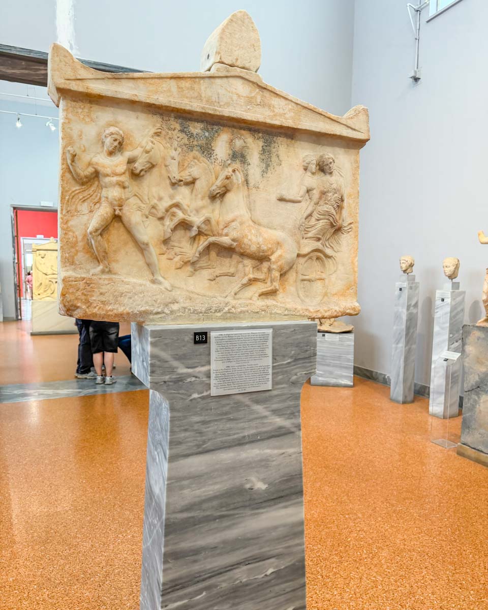Funerary monument at at the National Archaeological Museum in Athens Greece on Hannah trip