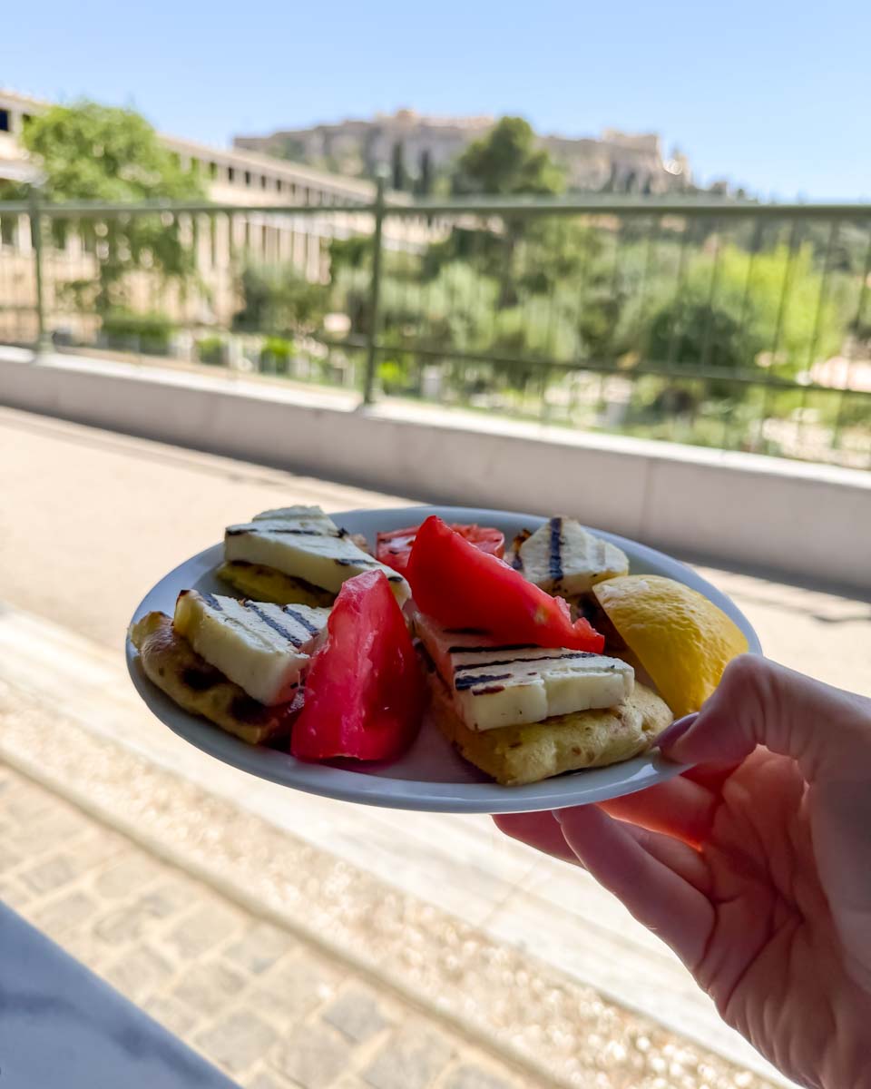 Grilled Haloumi in Traditional Food Diodos in Athens Greece on Hannah trip