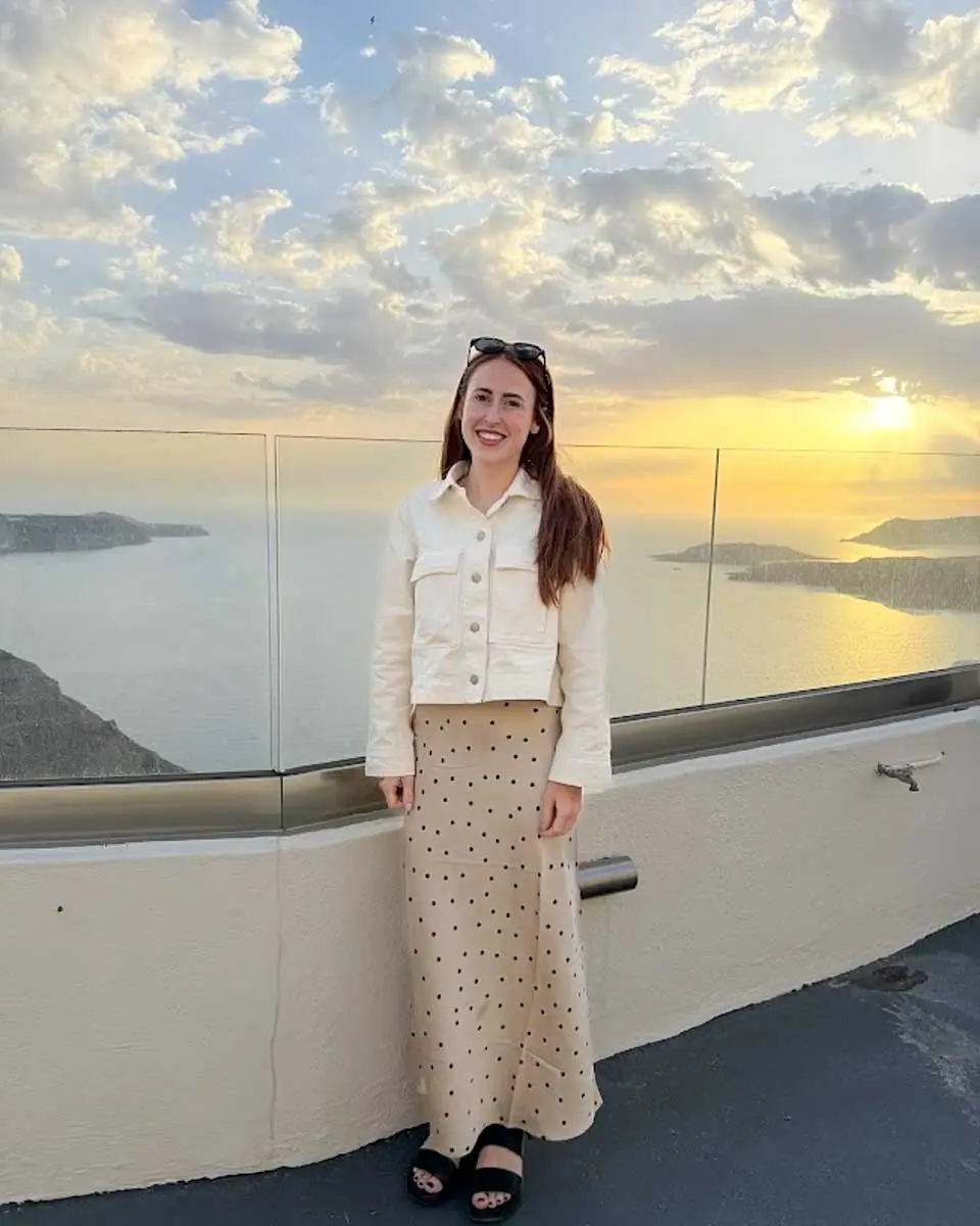 Hannah enjoying Santorini caldera sunset