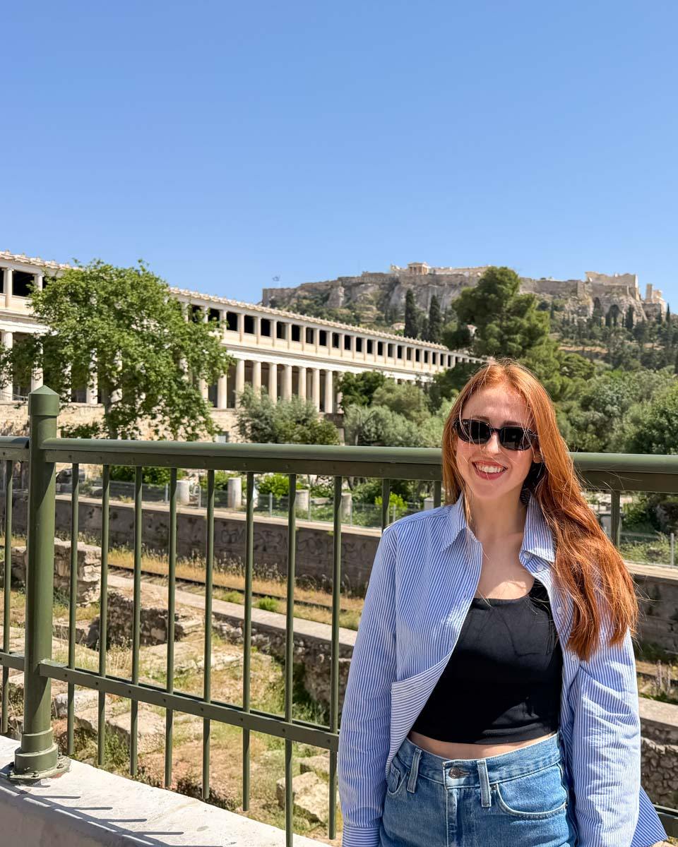 Hannah with Ancient Agora behind her in Athens Greece 2