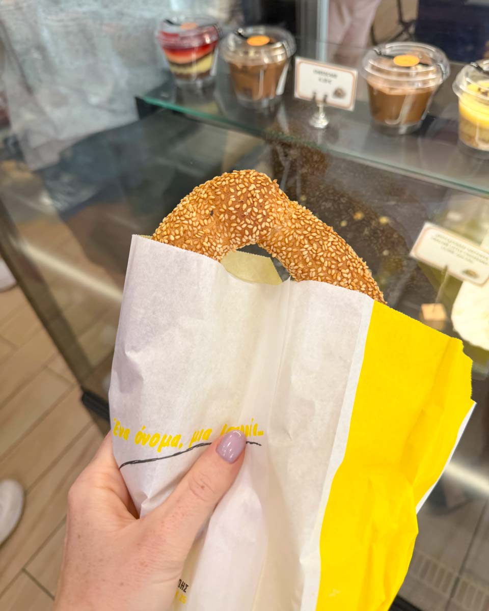 Kouluri rings on food tour in Athens Greece on Hannah trip
