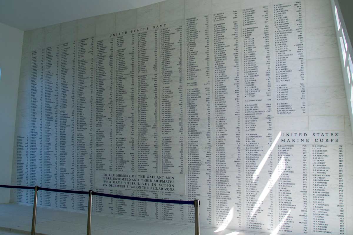 Memorial to the people who died at Pearl Harbor on a Pearl Harbor tour in Hawaii