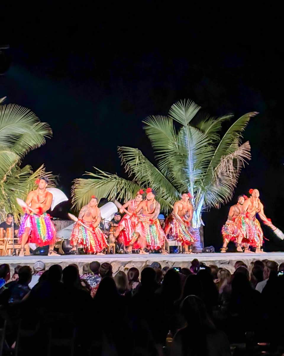 Men perform at the Mauka Warriors Luau on Oahu, Honolulu, Hawaii 
