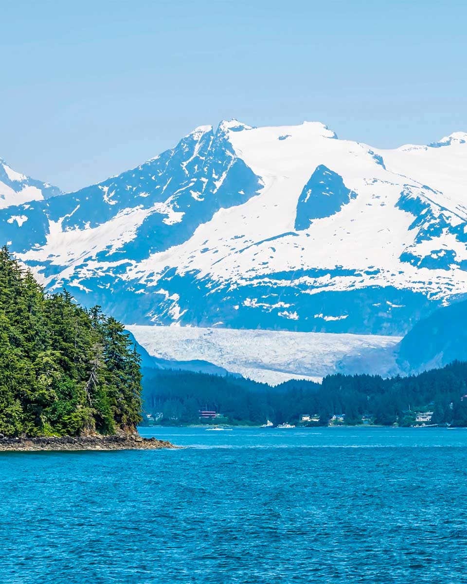 Mendenhall Glacier along the Tongass National Forest seen on a day trip from Juneau Alaska