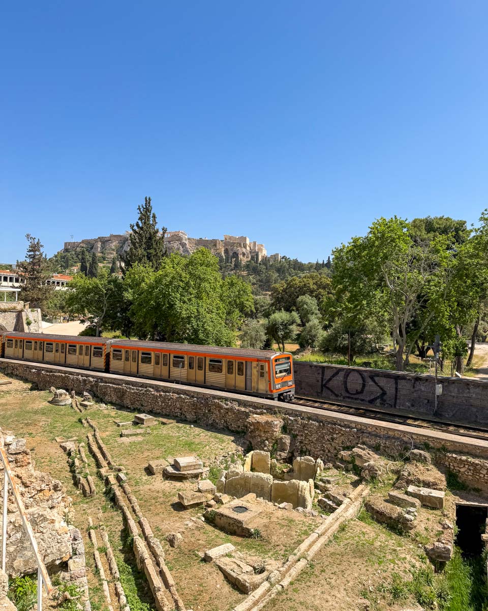 Metro line passing through the Ancient Agora in Athens Greece on Hannah trip