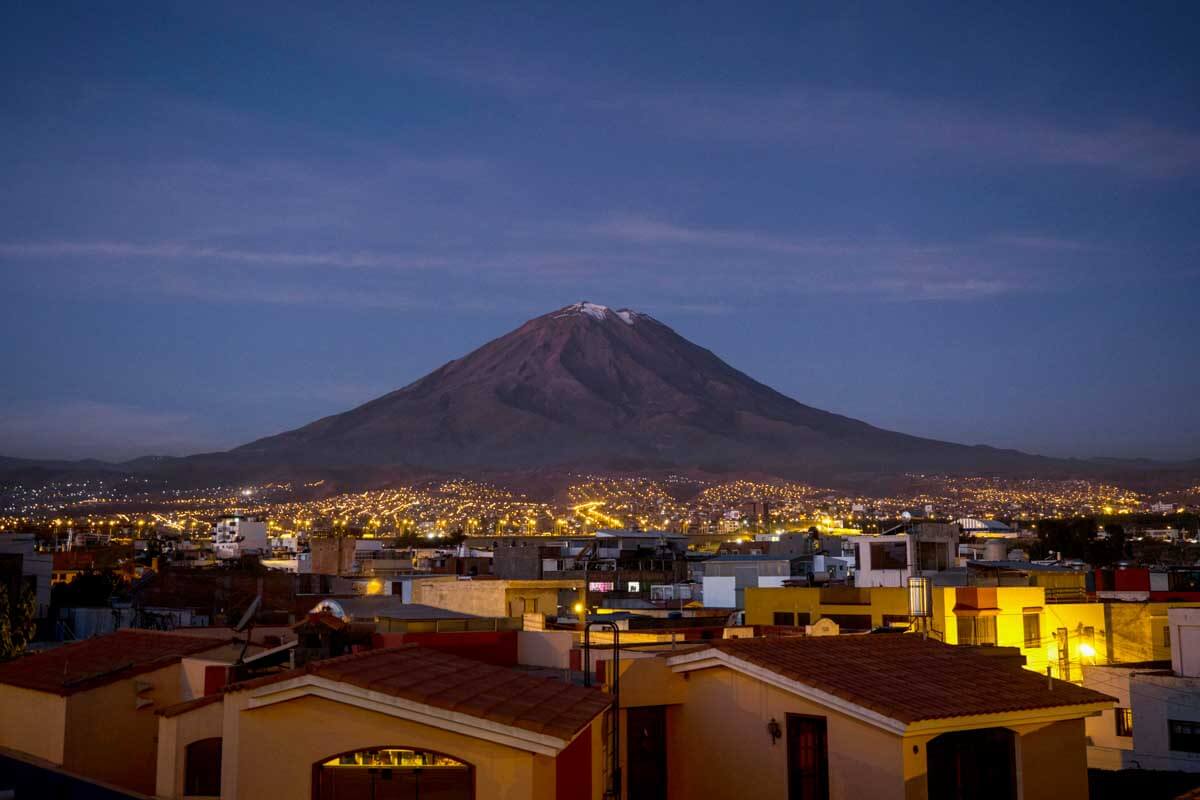Misti volcano seen from Mirador de Yanahuara in Arequipa Peru