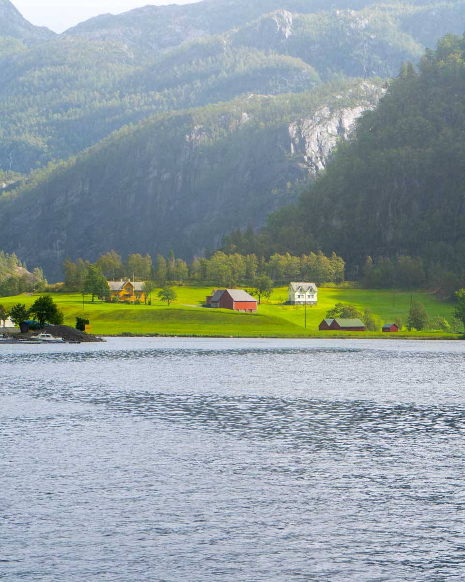 Mo village seen on a cruise of Mostraumen Fjord from Bergen Norway
