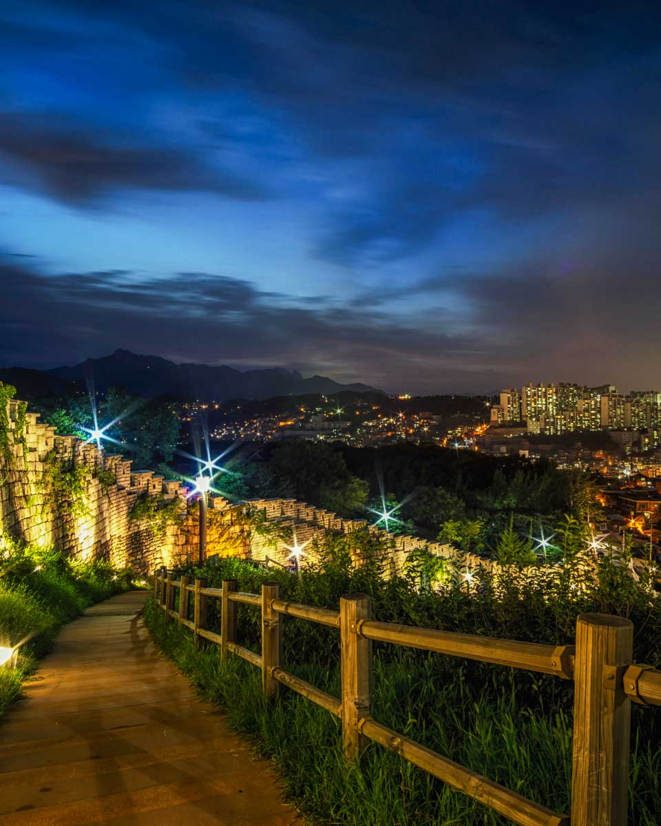 Naksan Fortress Wall at night in Seoul South Korea 1