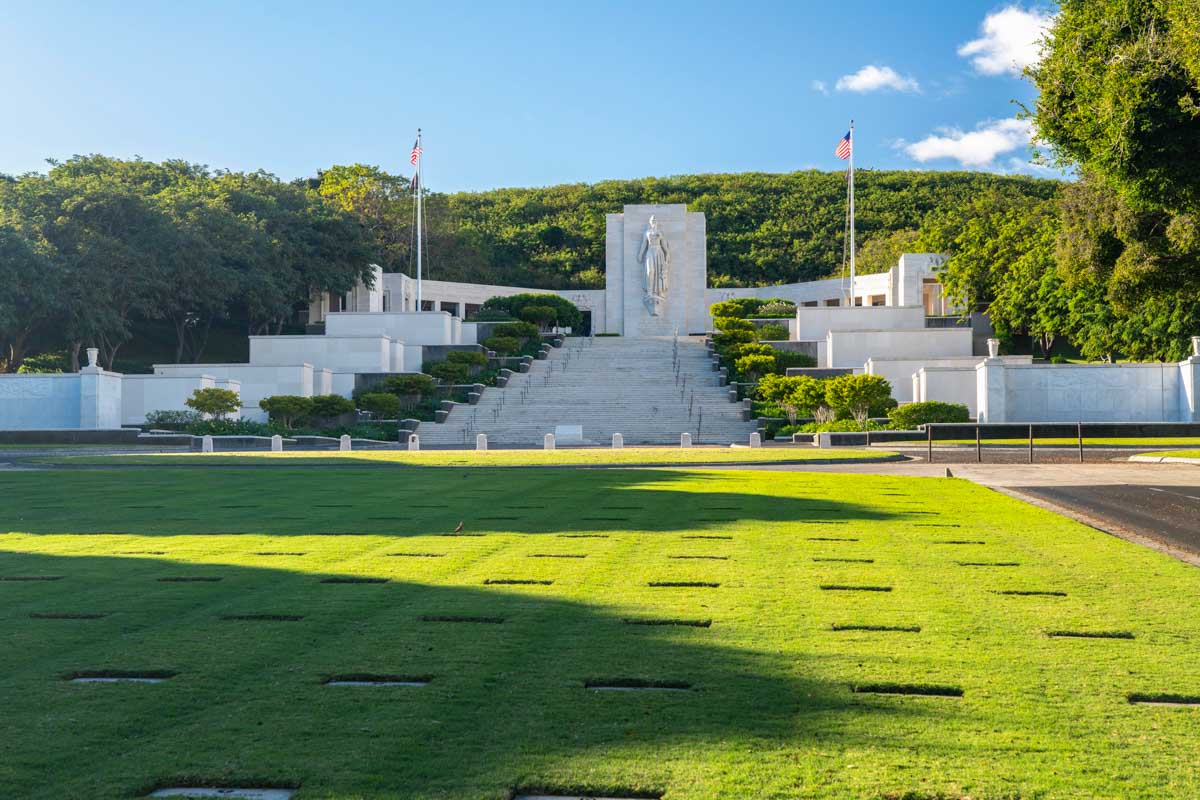 National Memorial Cemetery of the Pacific at Punchbowl Crater seen on a tour of Pearl Harbor in Hawaii