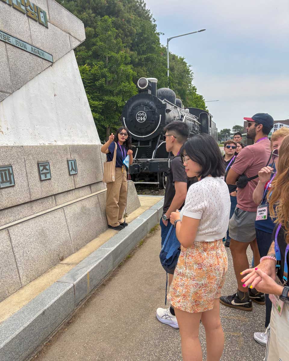 Our guide explaining the old rail system that used to run between North and South Korea on a DMZ tour from Seoul South Korea 2