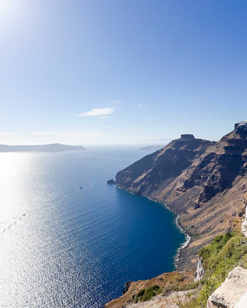 Panoramic view of the Santorini caldera and volcanic cliffs