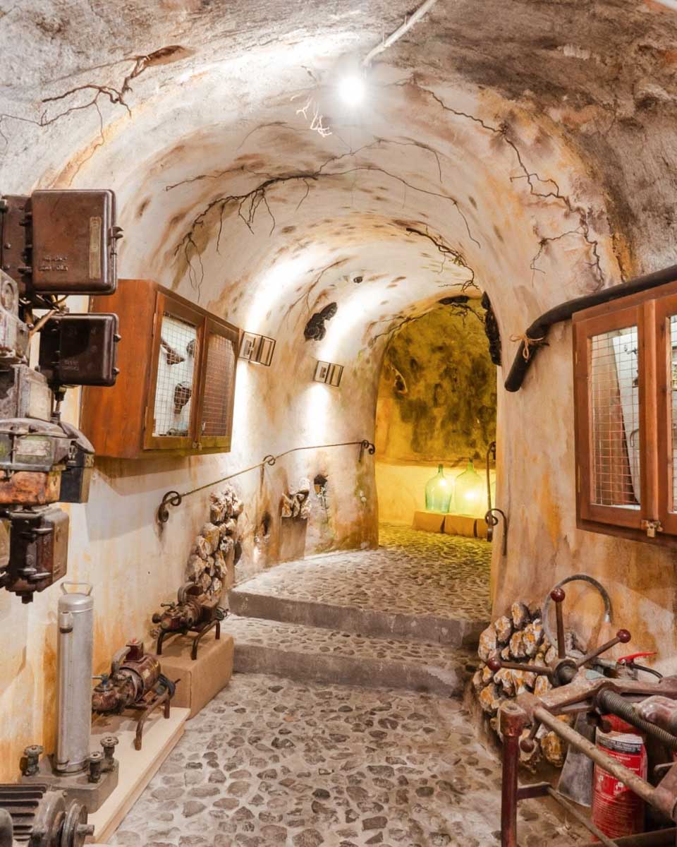 Part of the cave at Koutsogiannopoulos Wine Museum in Santorini