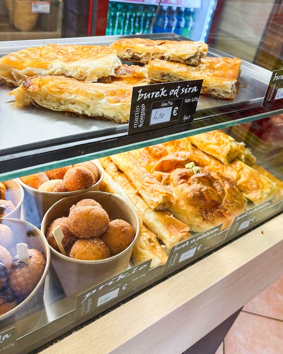 Pastries for sale at Pekarnica Pile in Dubrovnik