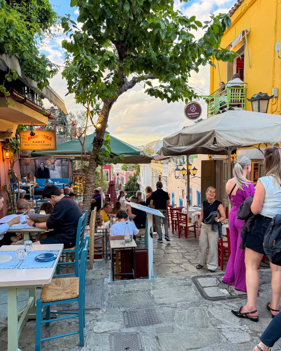 Plaka tavern street in Athens Greece on Hannah trip