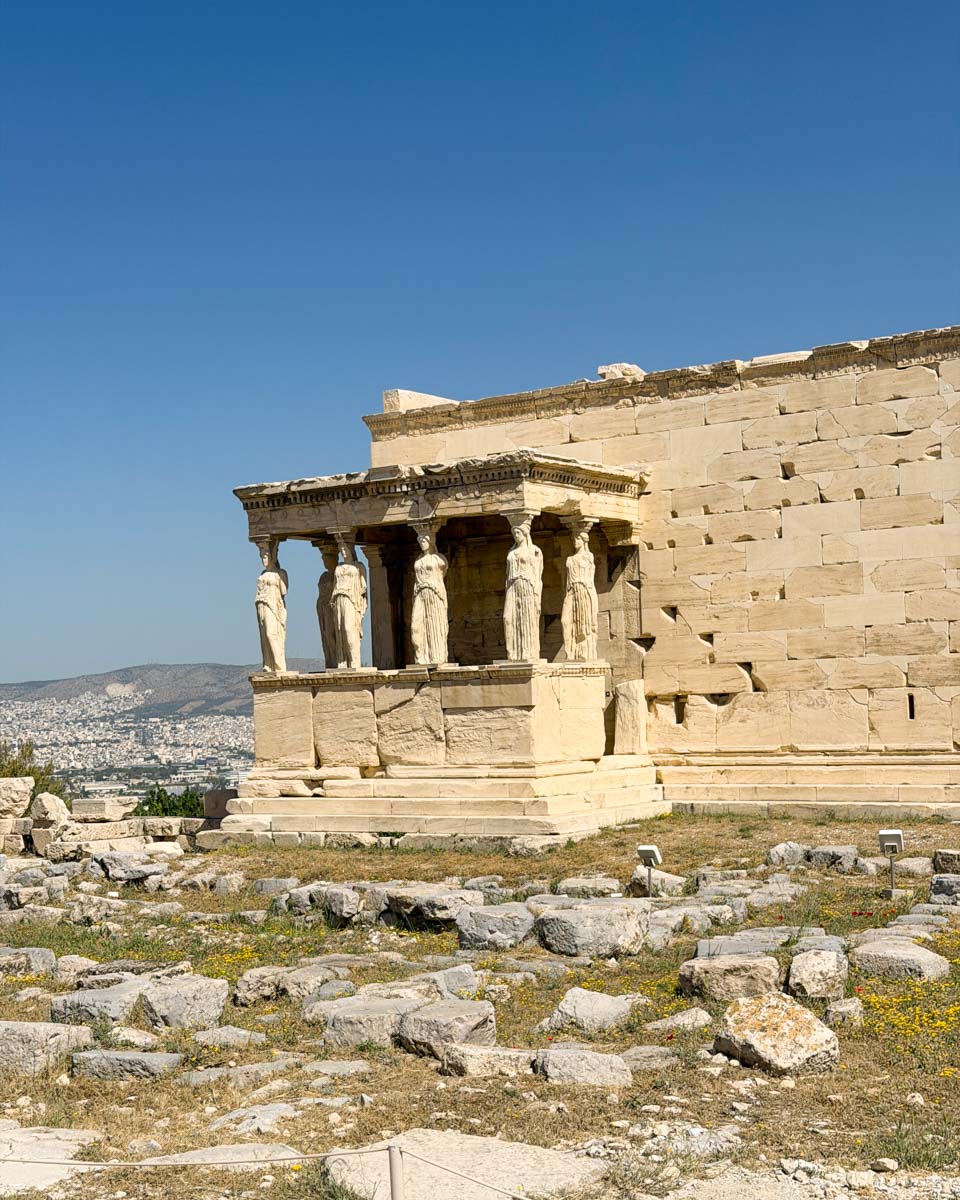 Porch of the Caryatids on the Erechtheion temple at the Acropolis in Athens, Greece