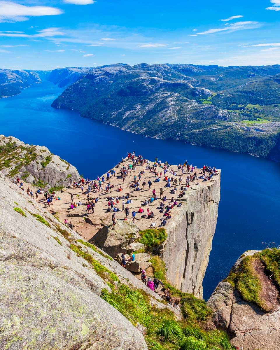 Preikestolen aka Pulpit Rock seen on a hiking tour from Stavanger, Norway