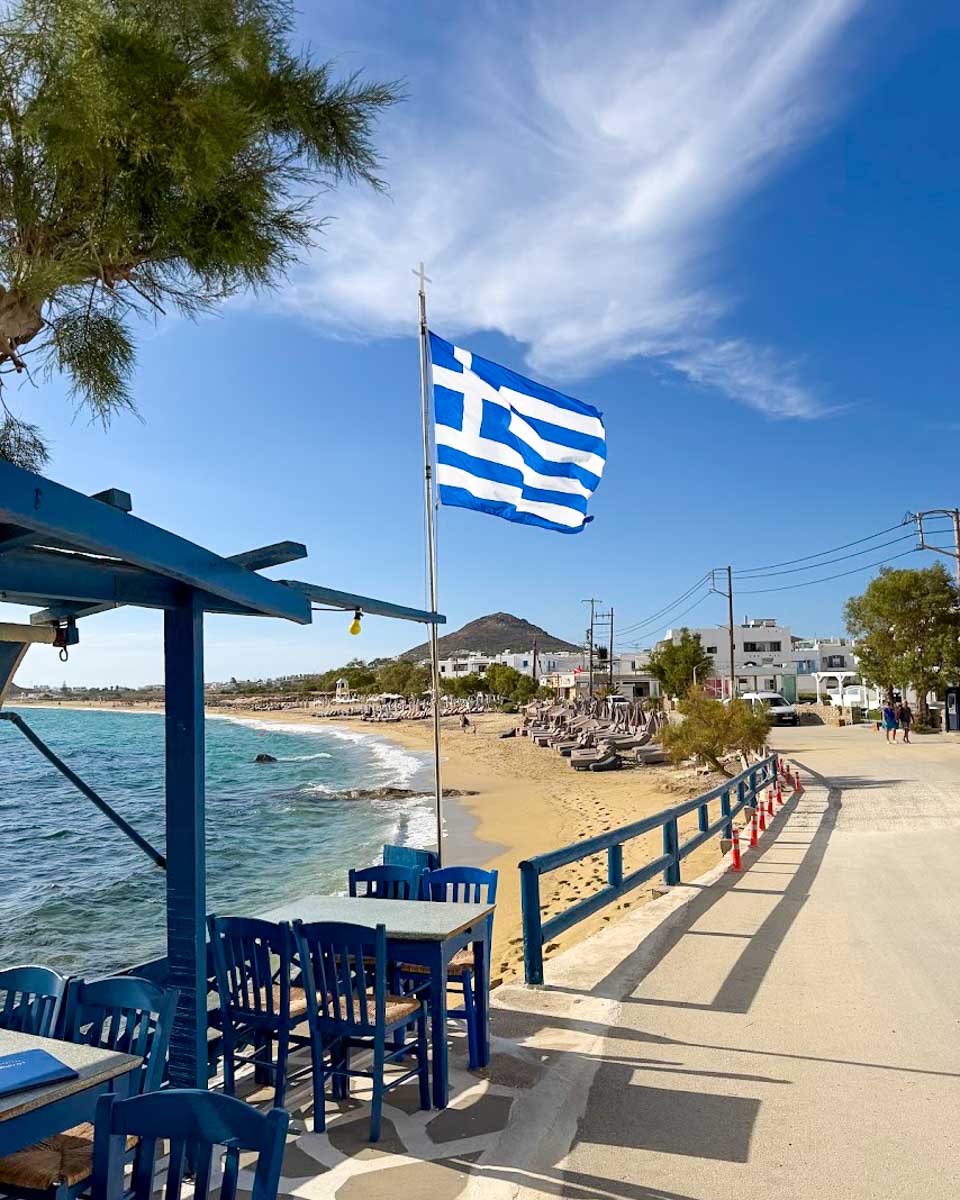 A seaside taverna overlooking Agios Prokopios Beach in Naxos.