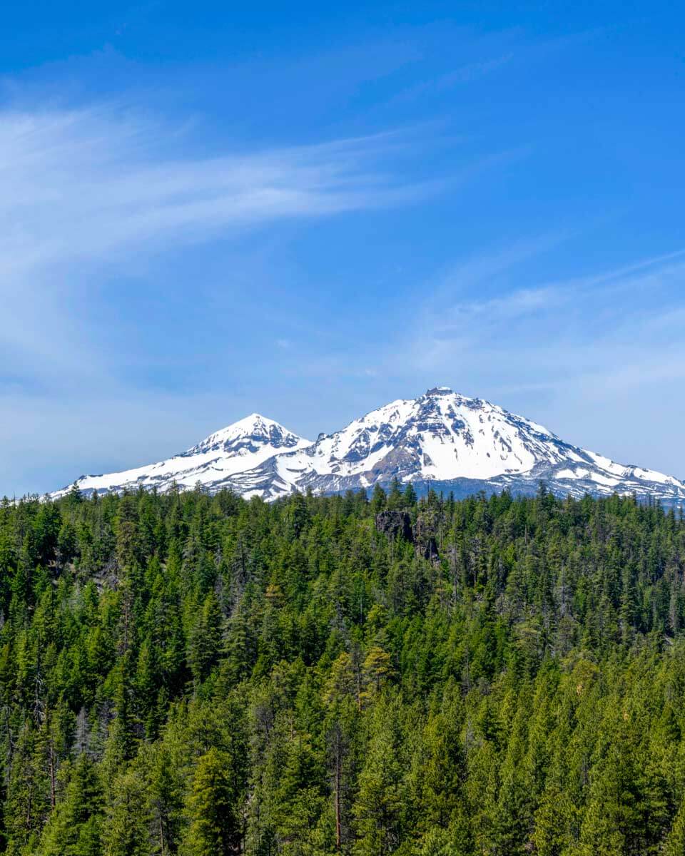 Snow-covered Three Sisters mountains in Bend Oregon