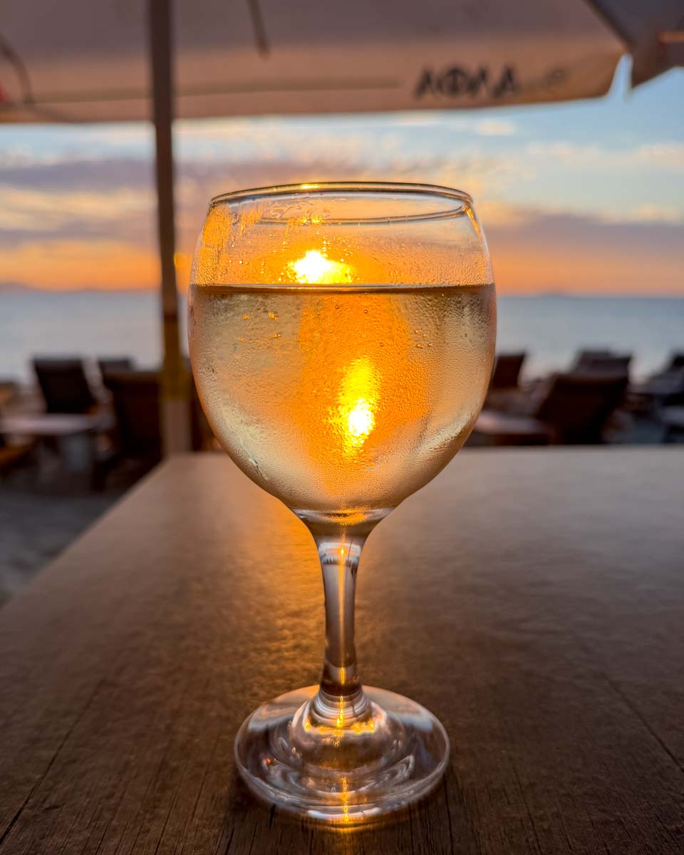Sunset at Paradise Beach Cafe in Naxos Greece on Hannah trip
