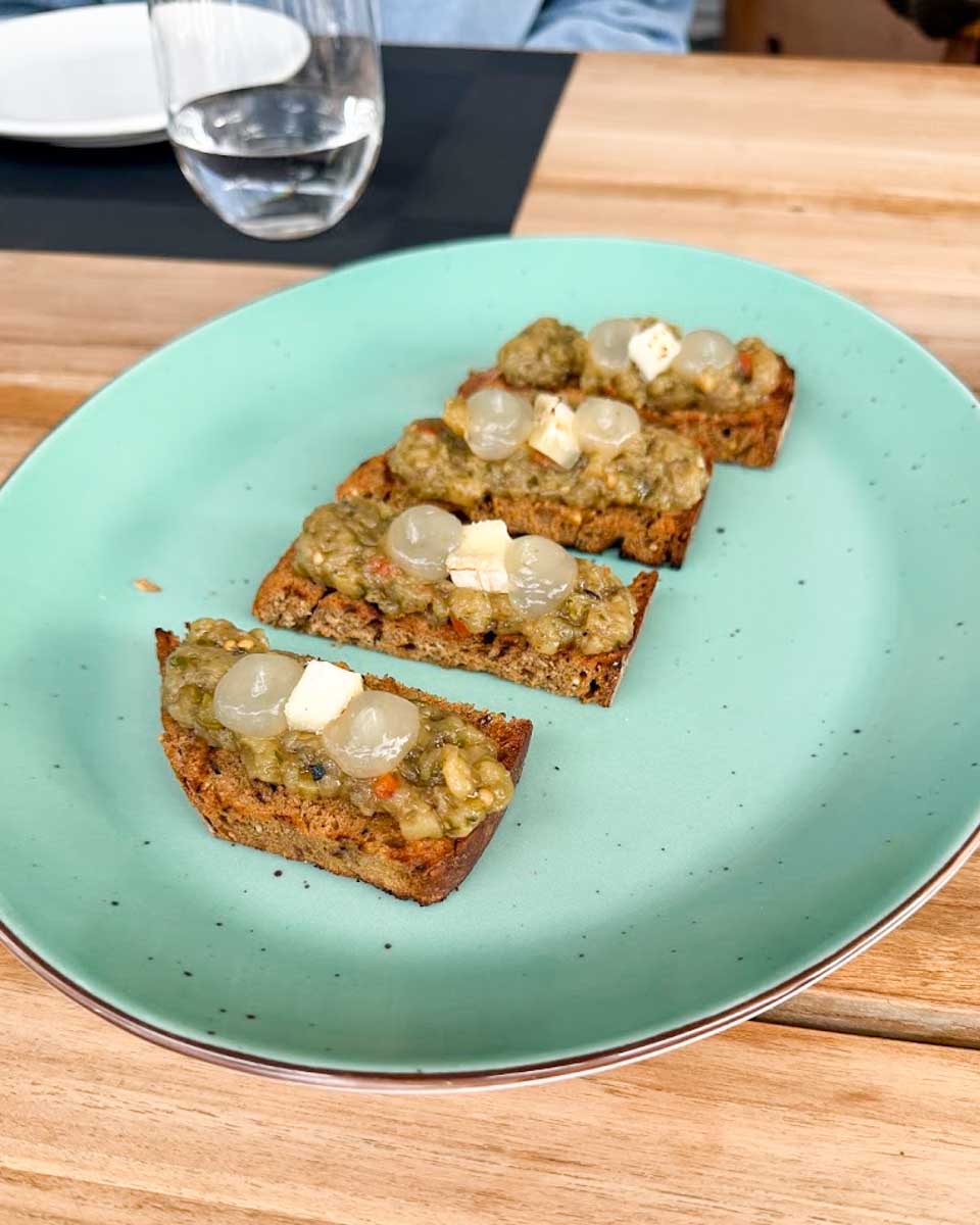 Small tapas served during a Santorini wine tasting