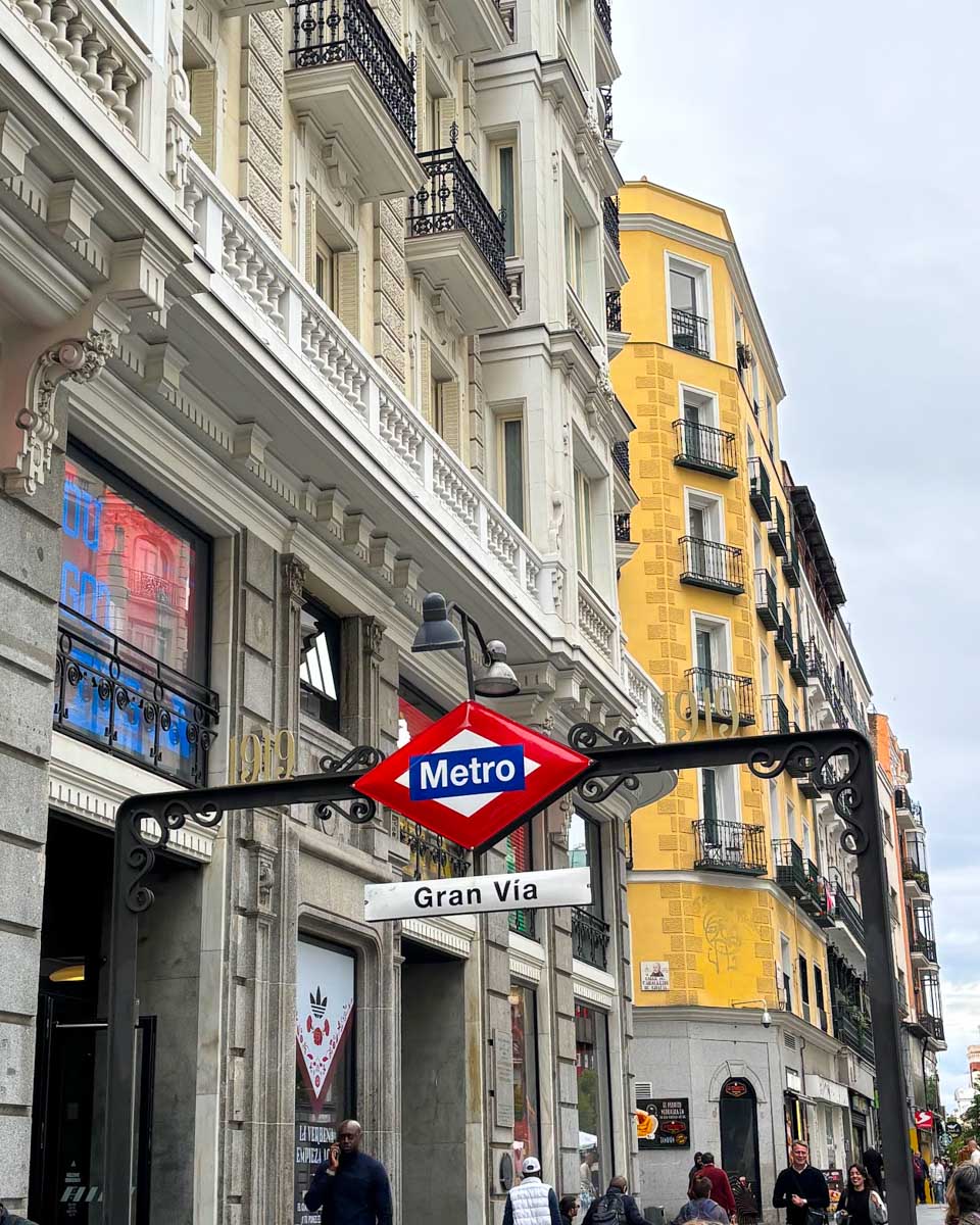 The Gran Via metra station entrance in Madrid