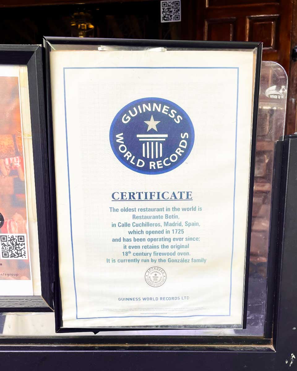The Guinness World Record for Botin as the World's Oldest Restaurant