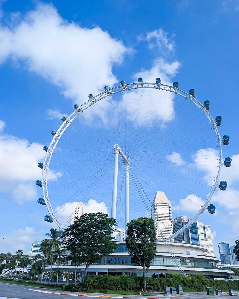 The Singapore Flyer against a bright blue sky
