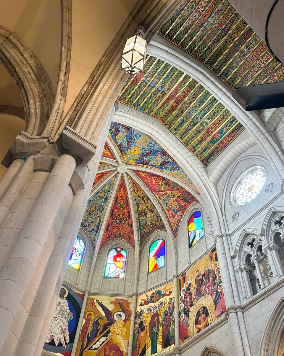 The beautiful ceiling of Almudena Cathedral in Madrid