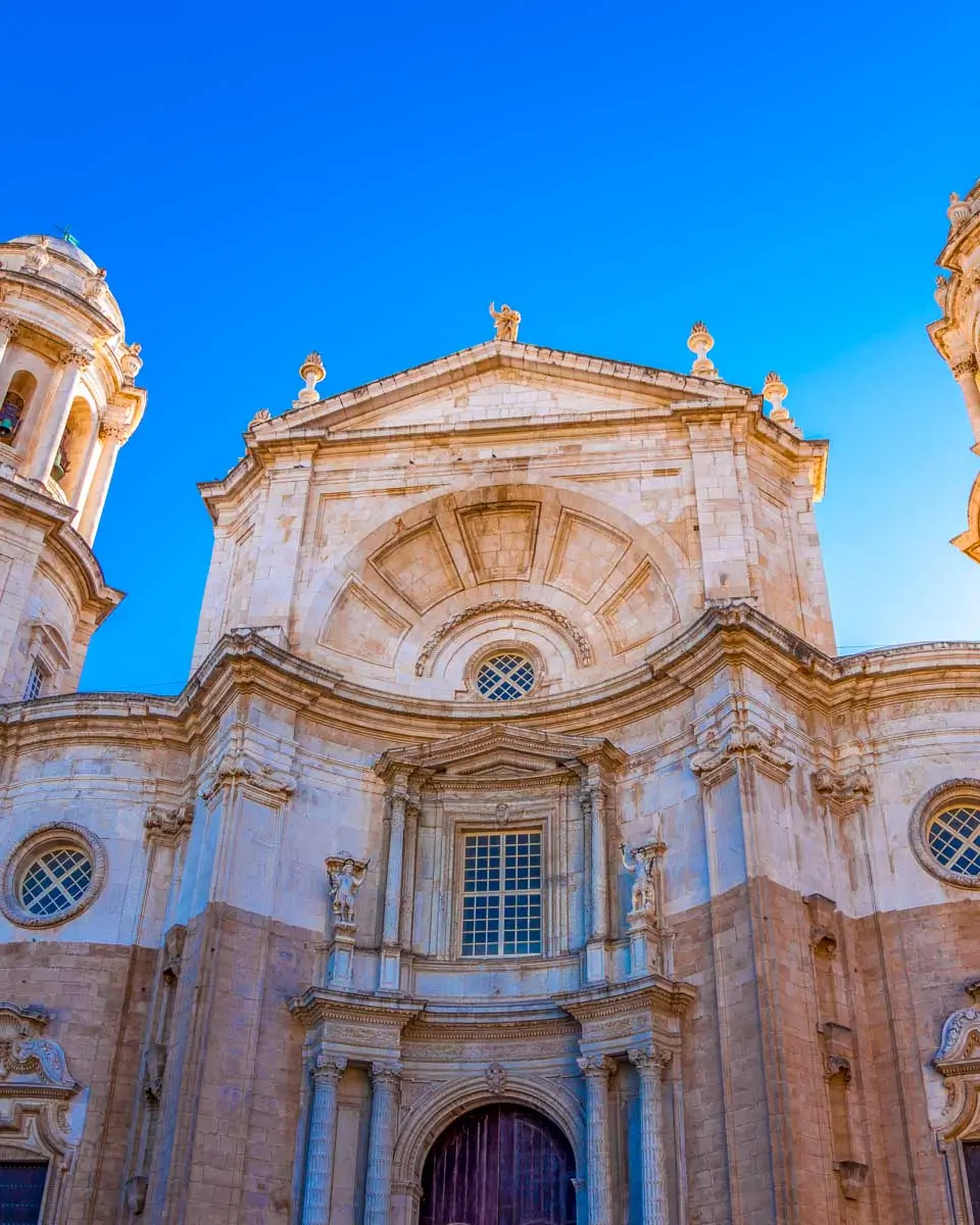 The front of Cadiz Cathedral in Cadiz Spain
