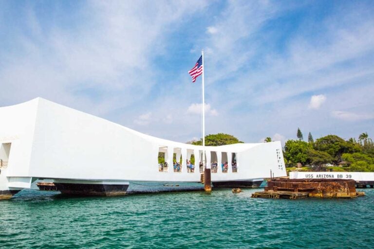 The memorial for the USS Arizona seen on a tour of Pearl Harbor in Hawaii