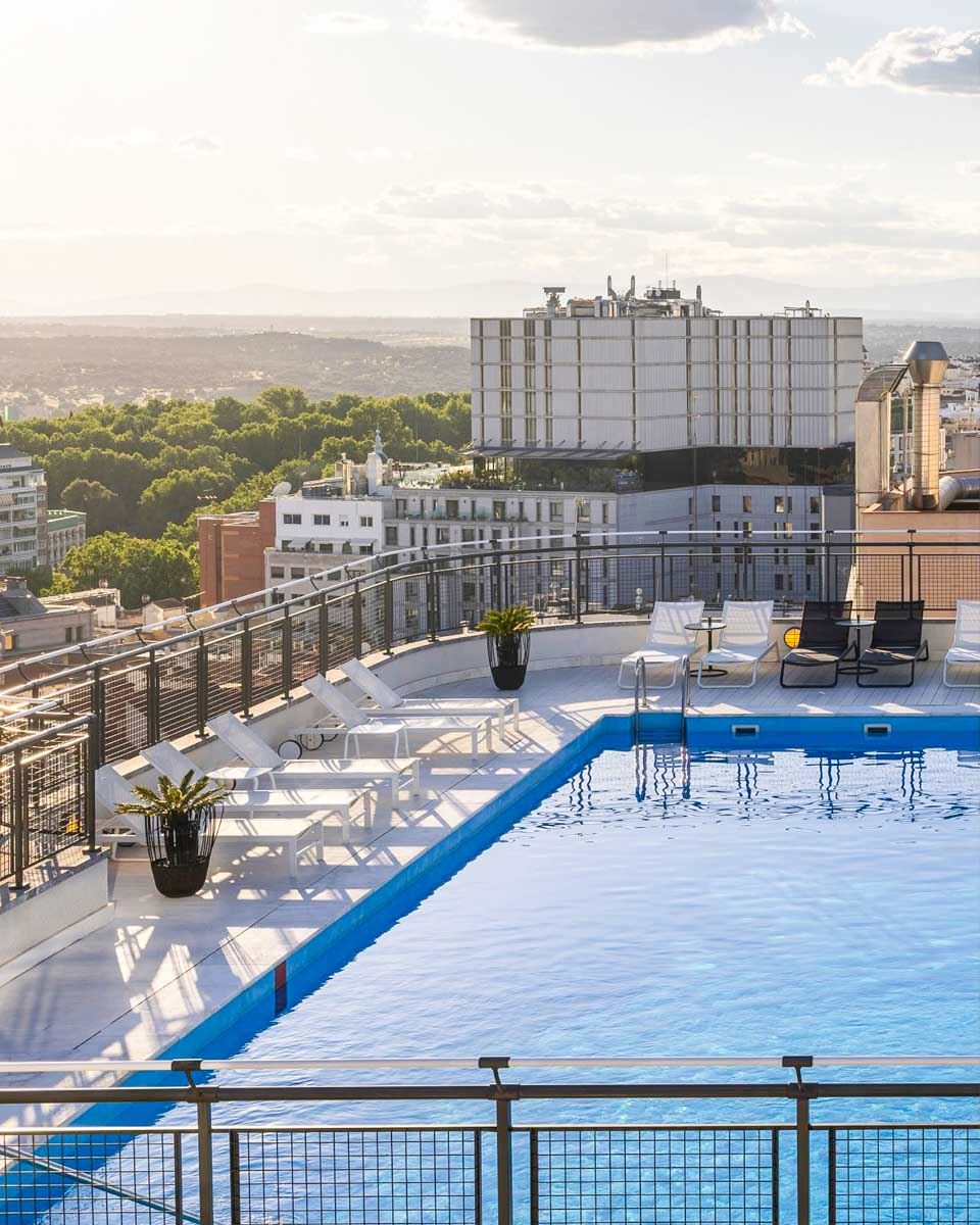 The rooftop pool at Hotel Emperador in Madrid