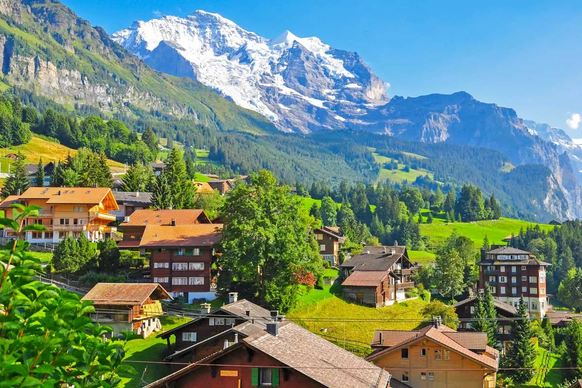 The village of Grindelwald Switzerland in the summer