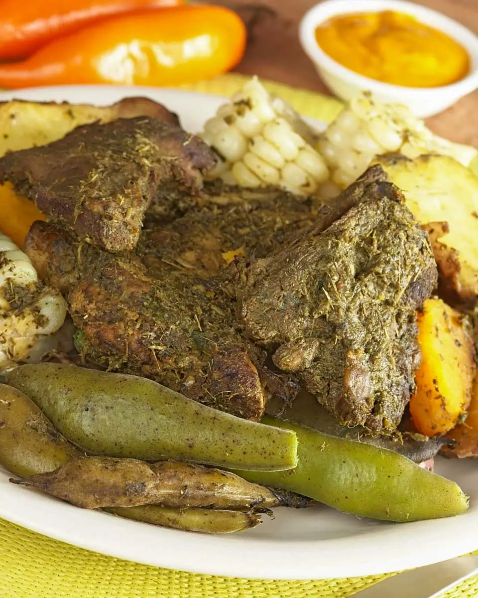 Traditional Peruvian Food Called Pachamanca eaten on a food tour in Arequipa Peru