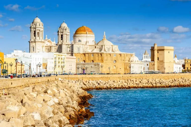 View of Cadiz Cathedral in Cadiz Spain and waterfront 1