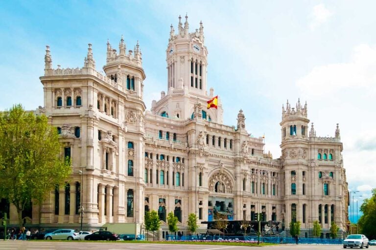 View of Cibeles Palace in Madrid on a sunny day