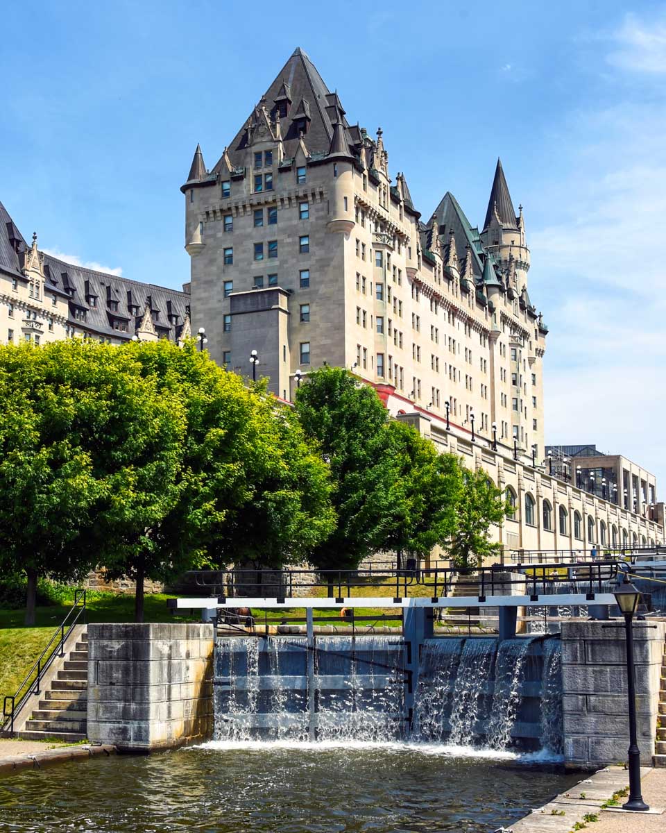 View of the Rideau Canal locks with Chateau Laurier hotel_