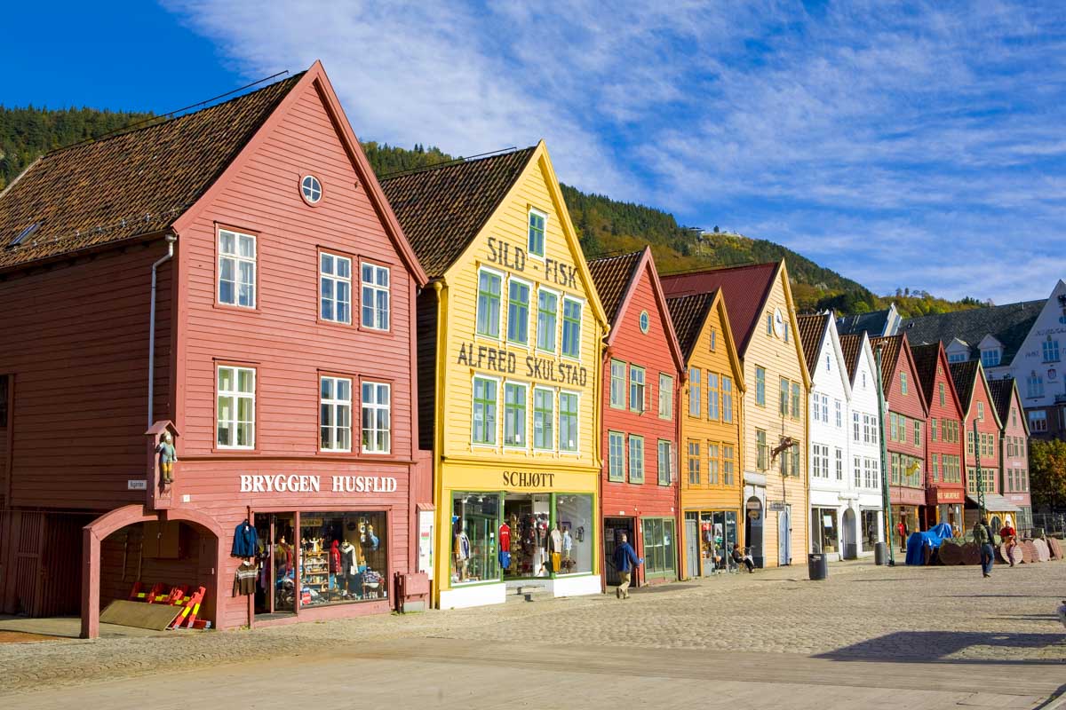 Walking through Bryggen wharf in Bergen Norway