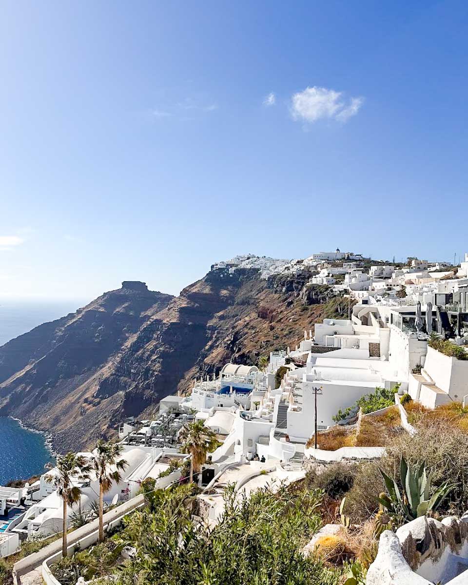 Whitewashed buildings overlooking the Santorini caldera from Fira