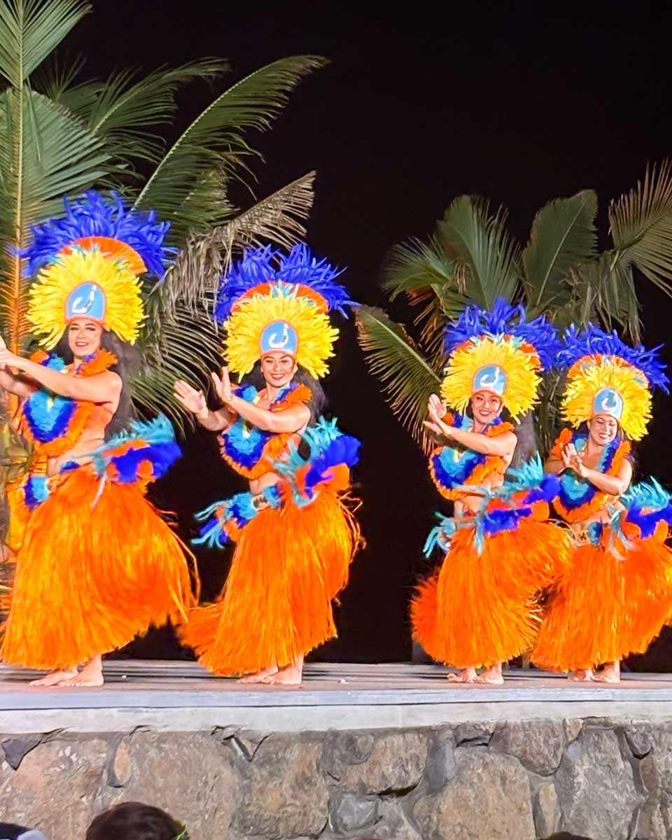 Women dance at Mauka Warriors Luau on Oahu, Honolulu, Hawaii