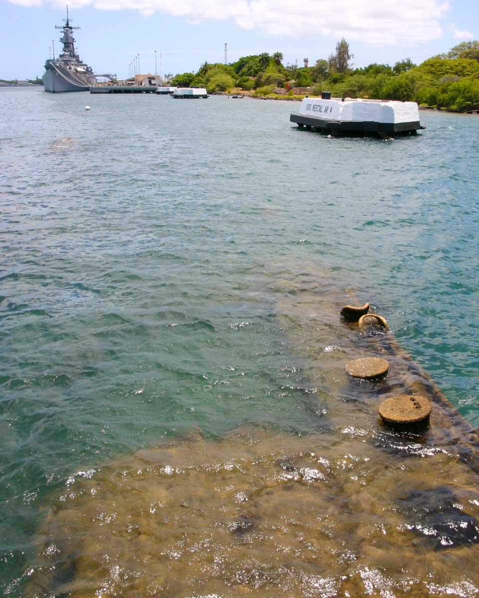 Wreckage seen of the USS Arizona on a Pearl Harbor tour in Hawaii