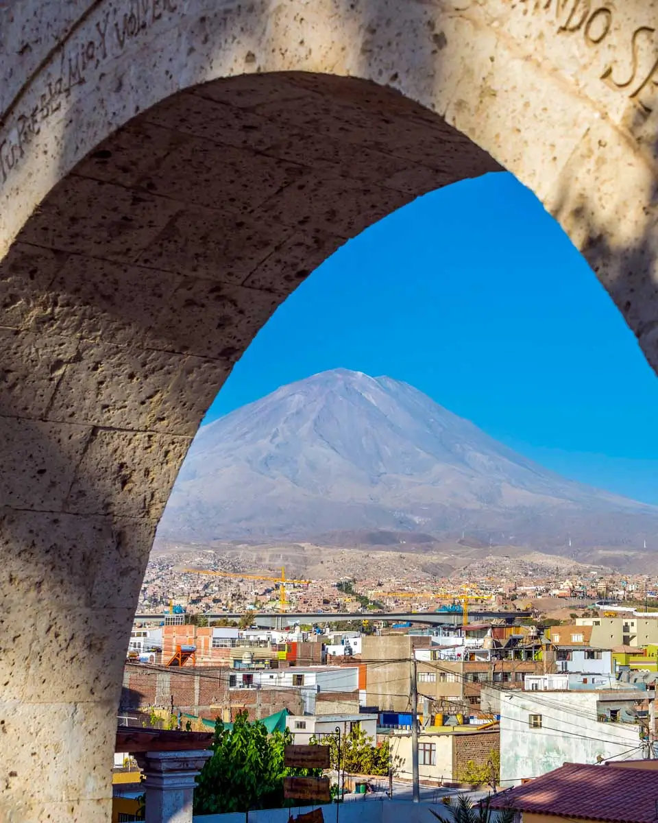 Yanahuara Scenic Overlook and Misti Volcano in Arequipa, Peru