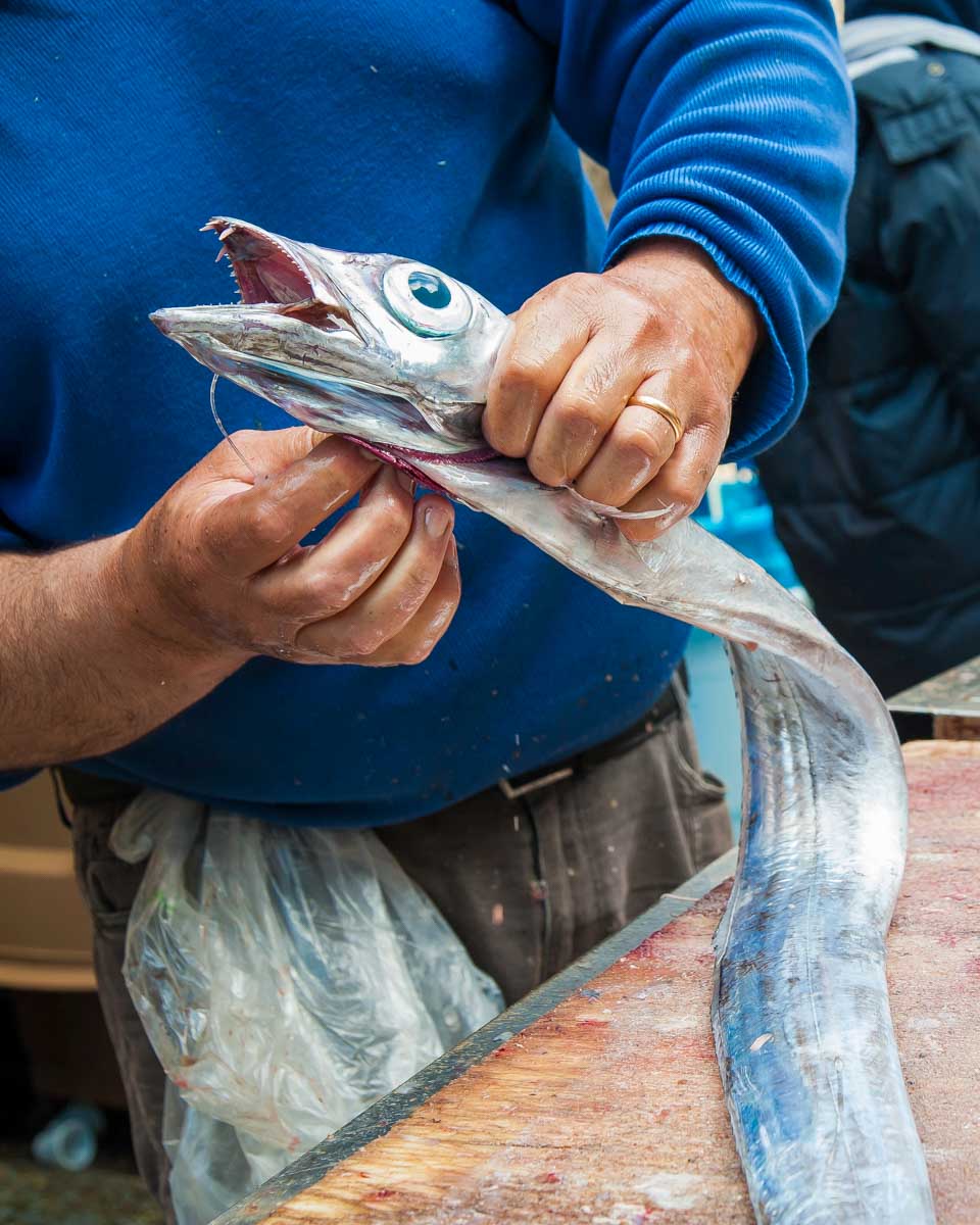 A-man-holds-a-fish-at-a-market-in-Thessaloniki Greece