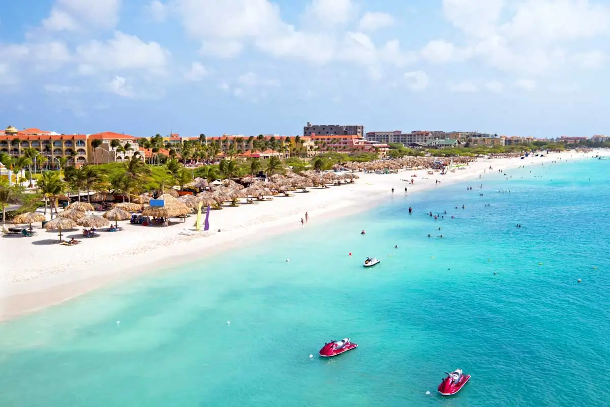 Aerial from Eagle beach on Aruba in the Caribbean