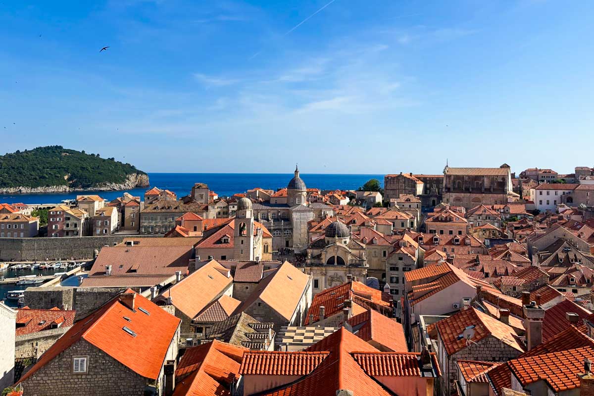 Aerial view of Dubrovnik Old Town and the ocean
