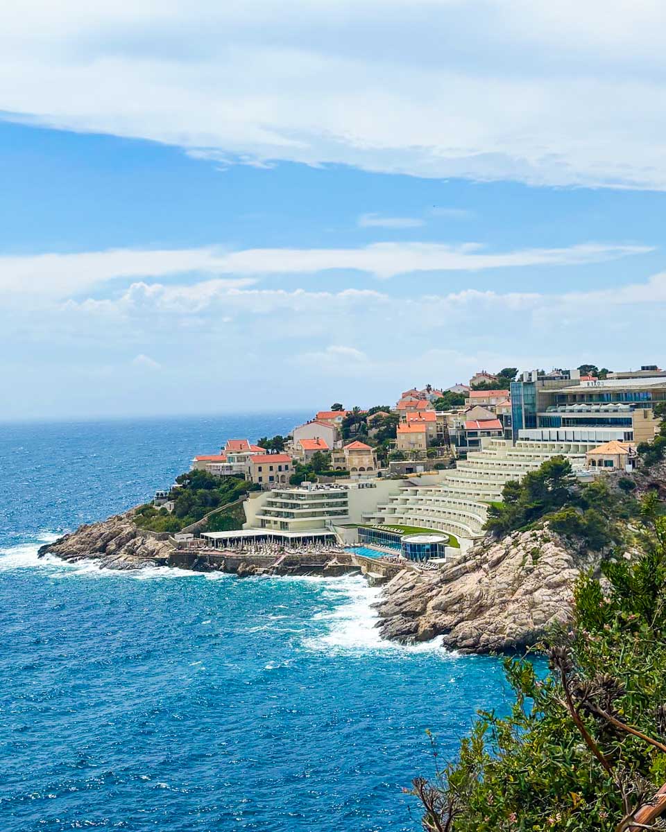 Aerial view of Hotel Bellevue Dubrovnik along the coast in Montovjerna