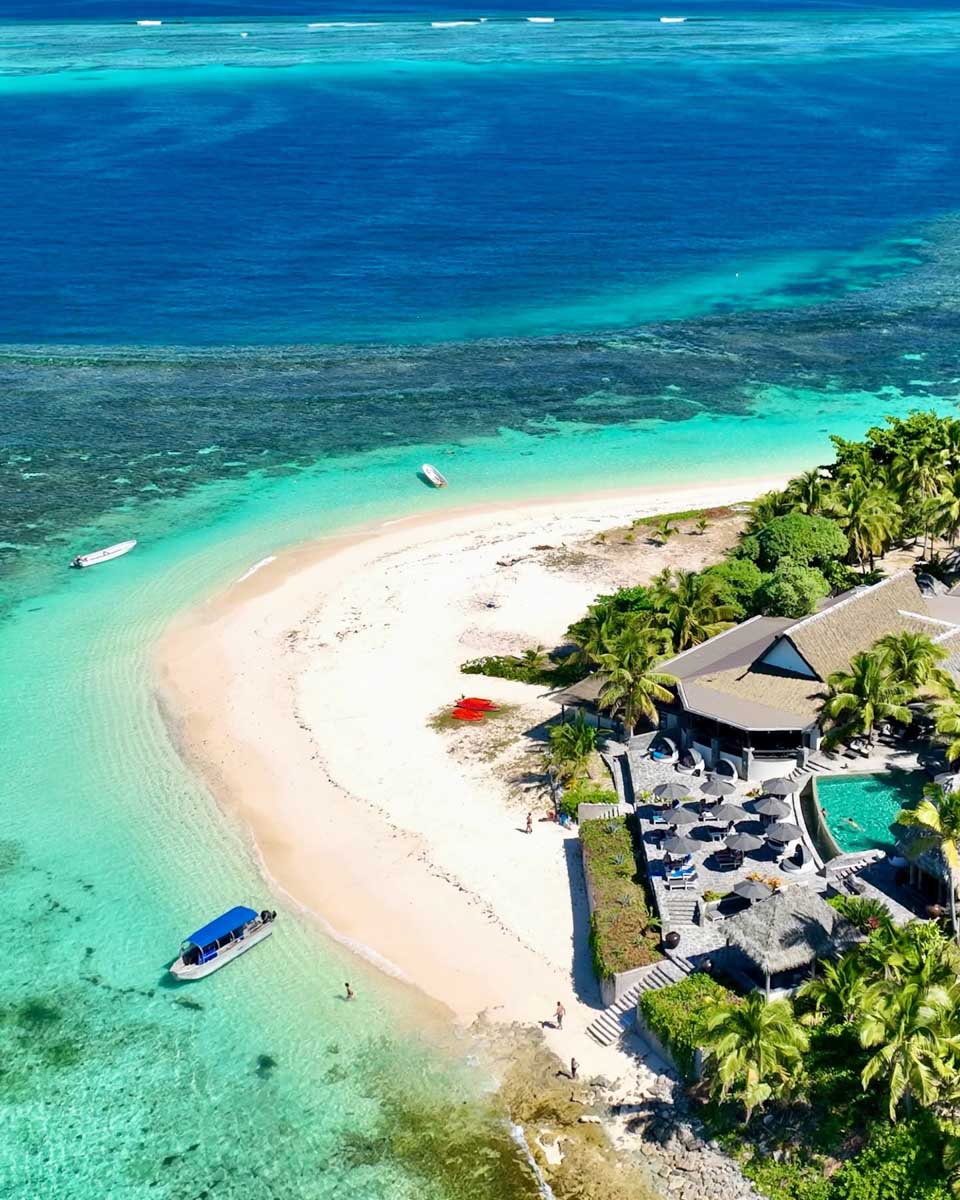 Aerial view of Matamanoa Island Resort in Fiji