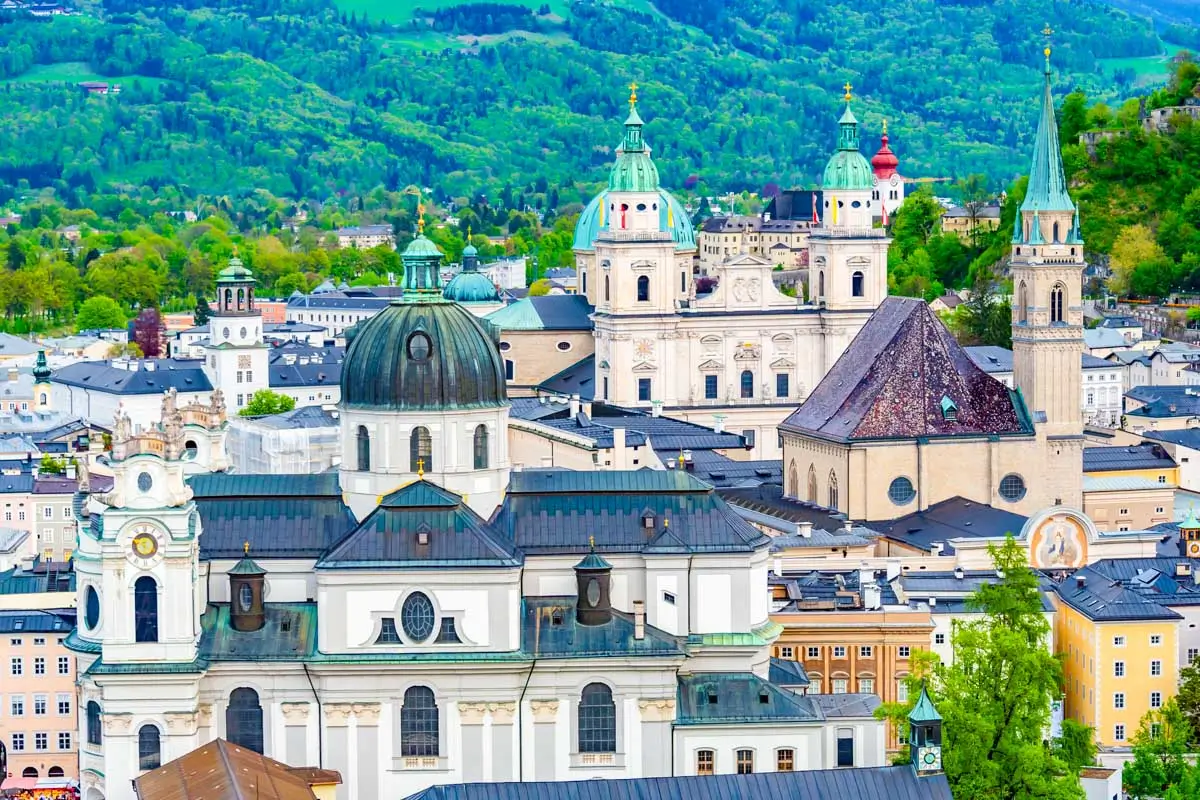 Aerial view of the Salzburg cathedral in Austria